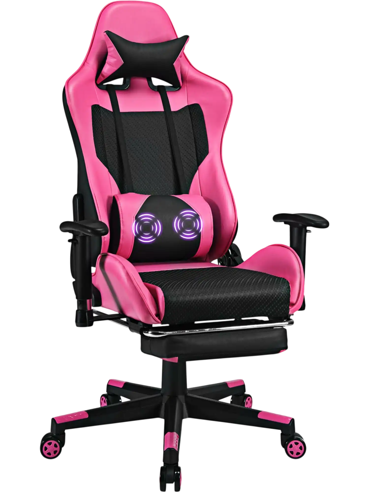 Costway PU Leather Gaming Chair USB Massage Lumbar Pillow Footrest 74285631 New