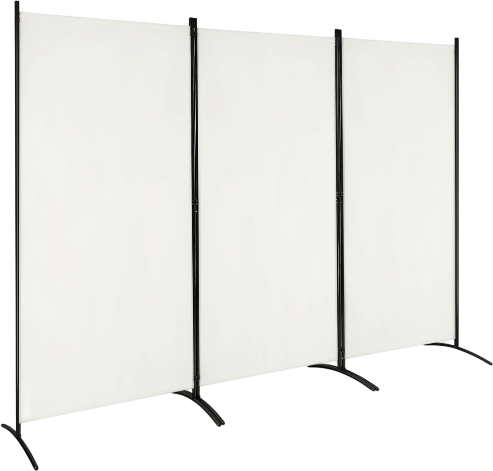 Three-panel room divider screen in white, made of polyester fabric and steel, ideal for creating private spaces in.