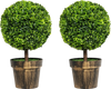 2 Pieces 24 Inch Artificial Boxwood Topiary Ball Tree for House and Office
