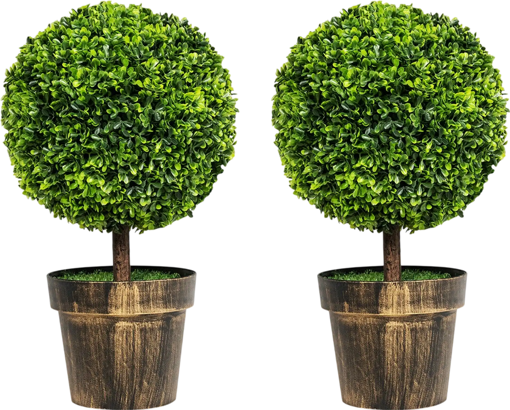 2 Pieces 24 Inch Artificial Boxwood Topiary Ball Tree for House and Office