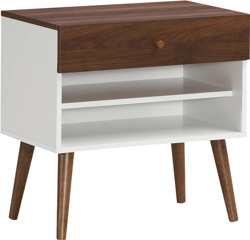 Mid-Century Nightstand with Drawer and Rubber Wood Legs
