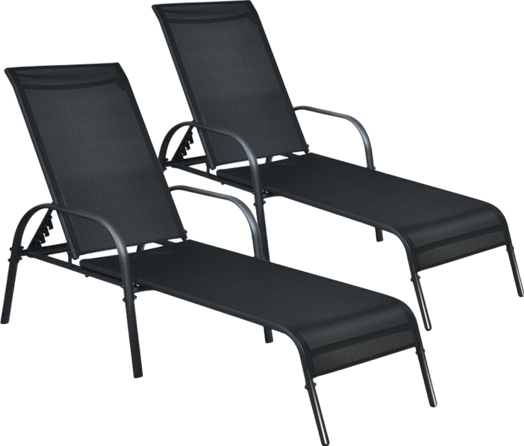 Costway Patio Furniture 2 PCS Outdoor Lounge Chair Chaise Fabric with Adjustable Backrest New