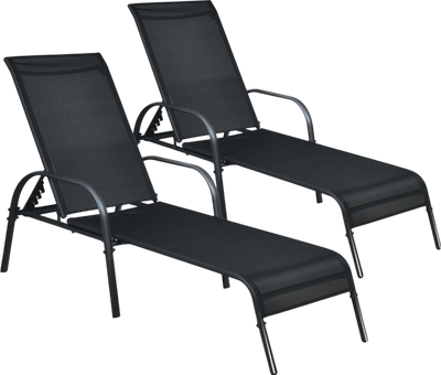 Costway Patio Furniture 2 PCS Outdoor Lounge Chair Chaise Fabric with Adjustable Backrest New