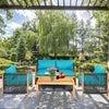 4 Pieces Acacia Wood Outdoor Patio Furniture Set with Cushions-Turquoise - Gallery View 1 of 11
