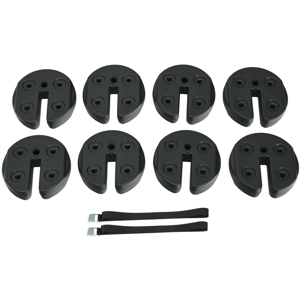Set of 8 canopy weights, 40lbs each, made of weather-resistant PE, designed for secure outdoor use and easy stacking.