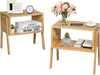2 Pieces Bamboo Nightstand Sofa Table with Storage Shelf