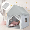 Large gray kids' play castle tent with soft mat, ideal for indoor and outdoor fun, featuring windows and a mesh curtain.