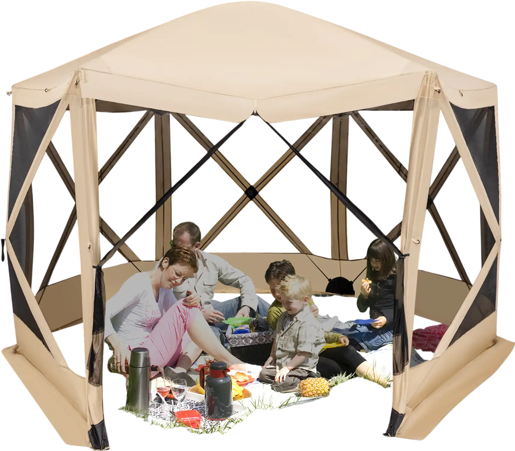 Costway 11.5' x 11.5' Pop-Up Screen House Tent w/ Carrying Bag Coffee 78923465 New