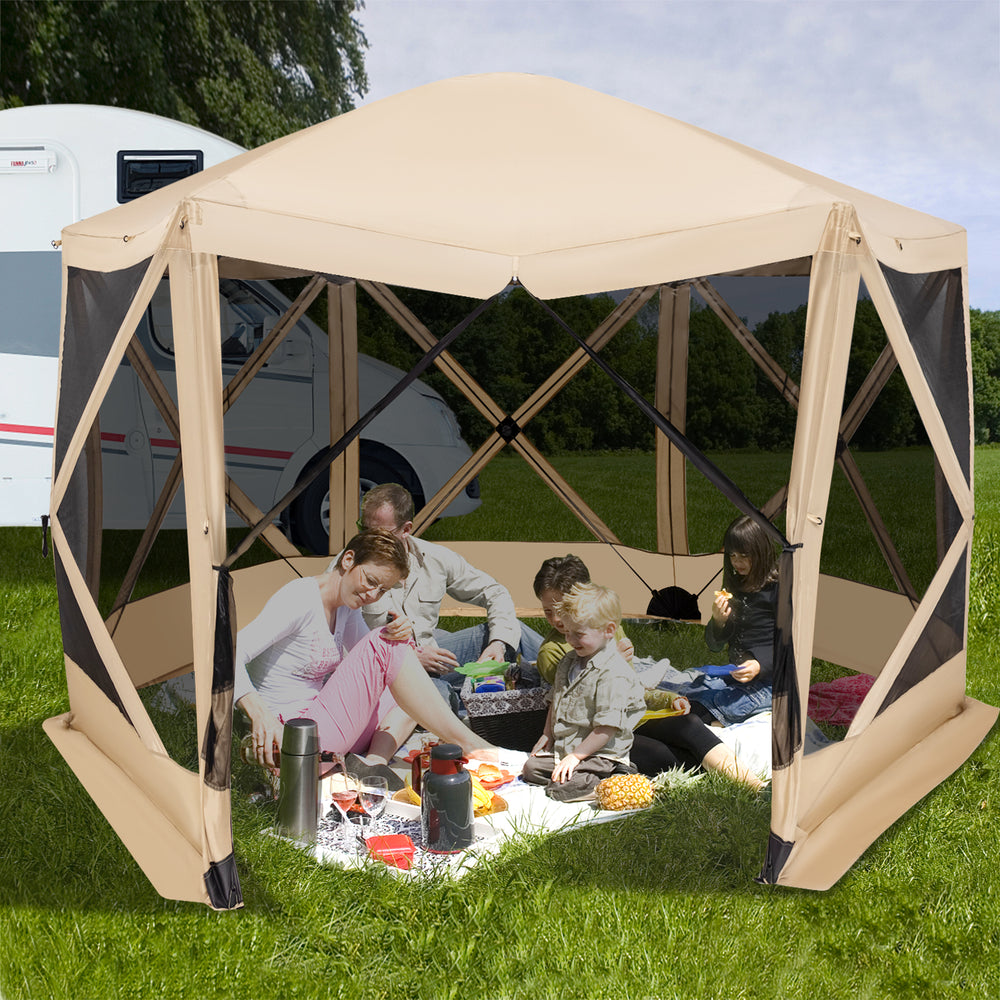 11.5 X 11.5 FT Pop-up Screen House Tent with Portable Carrying Bag-Coffee - Gallery View 1 of 10