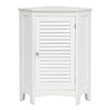 White corner storage cabinet with shutter door, made of MDF, featuring adjustable shelf for efficient space utilization.