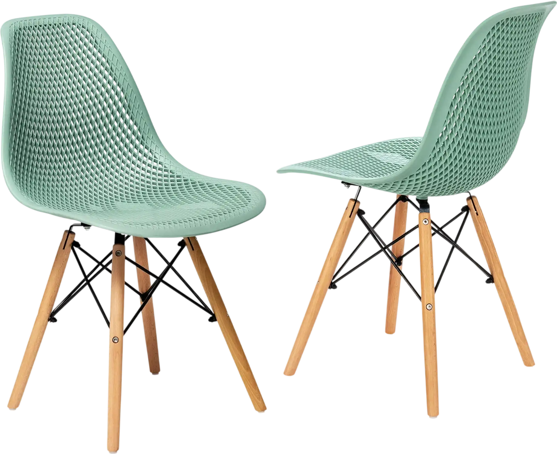 Costway 2-Piece Modern Plastic Hollow Dining Chair Set Wood Legs 69247850 New