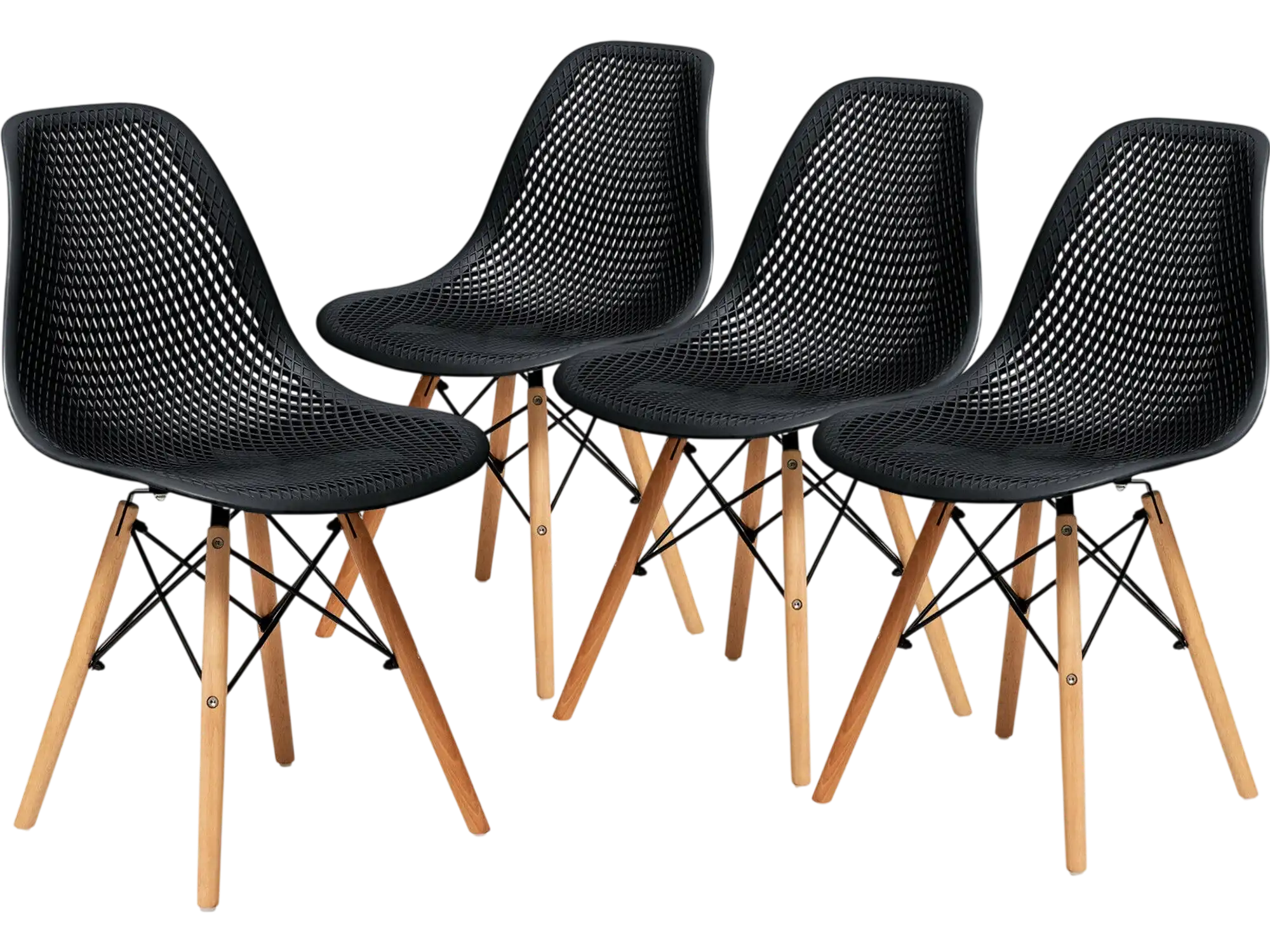 Costway 4-Pc Modern Plastic Hollow Dining Chair Set Wood Legs 64953781 New
