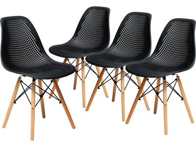Costway 4-Piece Modern Plastic Dining Chair Set Wood Legs 64953781 New