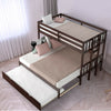 Twin pull-out bunk bed in espresso with trundle, featuring full-length guardrails and sturdy wooden construction for.