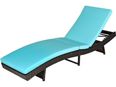 Costway Patio Folding Chaise Lounge w/ 5 Adjustable Levels & Cushion 28561904 New