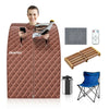Portable personal steam sauna with waterproof fabric, remote control, and folding chair for home health care and.