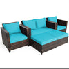 5-piece patio furniture set in turquoise featuring a loveseat, 2 sofas, and 2 ottomans for outdoor relaxation.