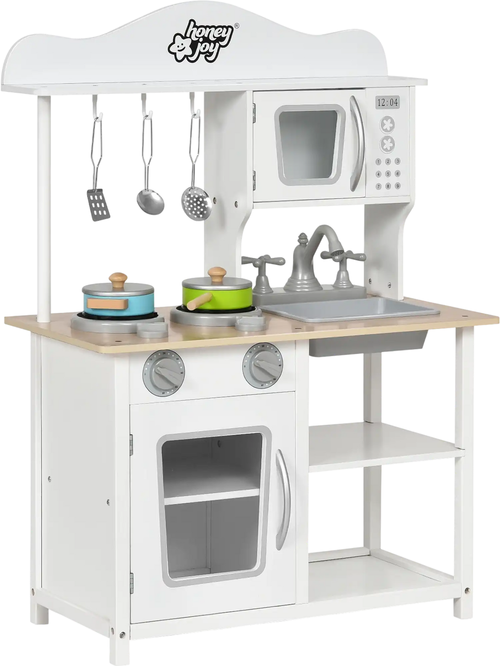 Wooden Pretend Play Kitchen Set for Kids with Accessories and Sink