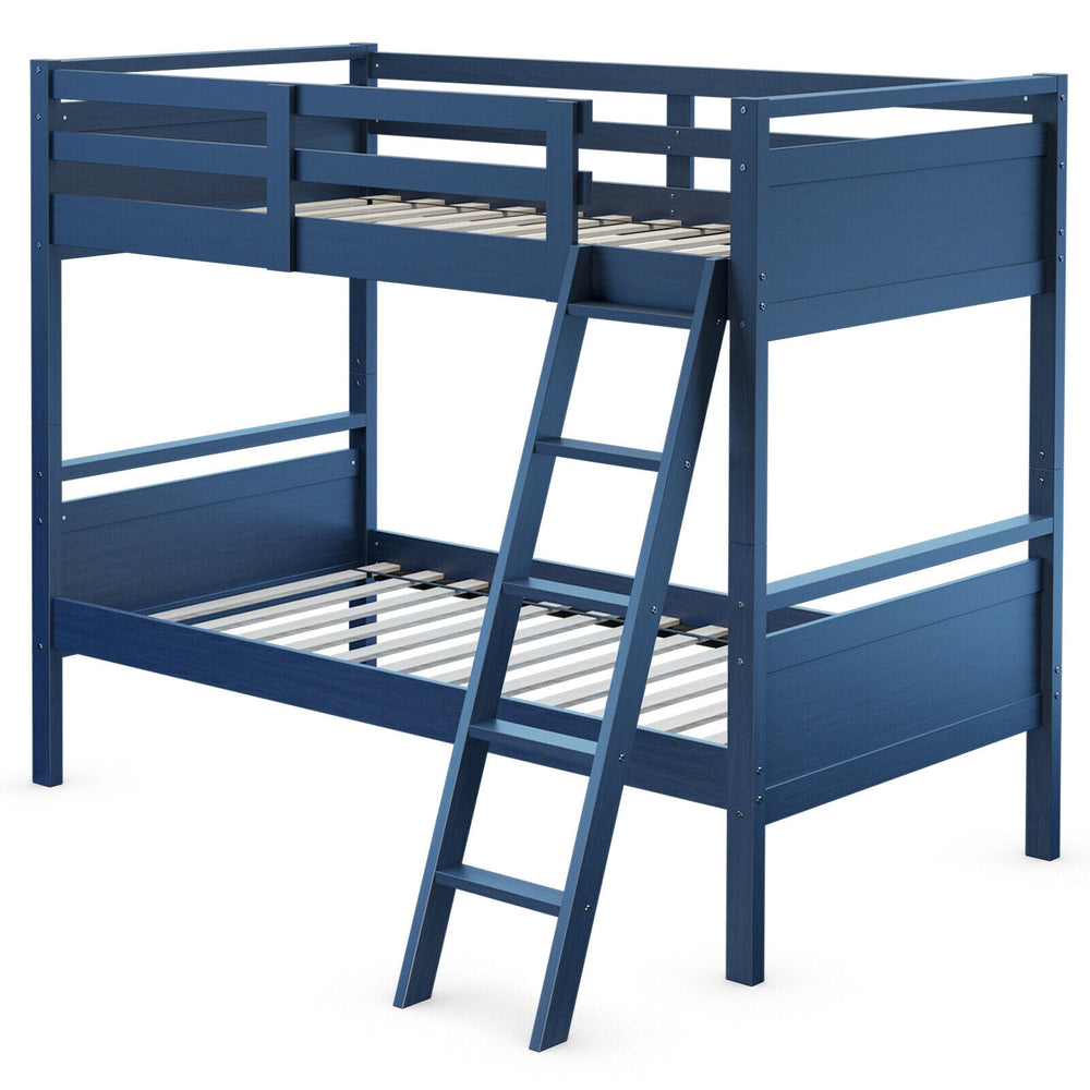 Twin Over Twin Bunk Bed Convertible 2 Individual Beds Wooden -Navy - Gallery View 1 of 3