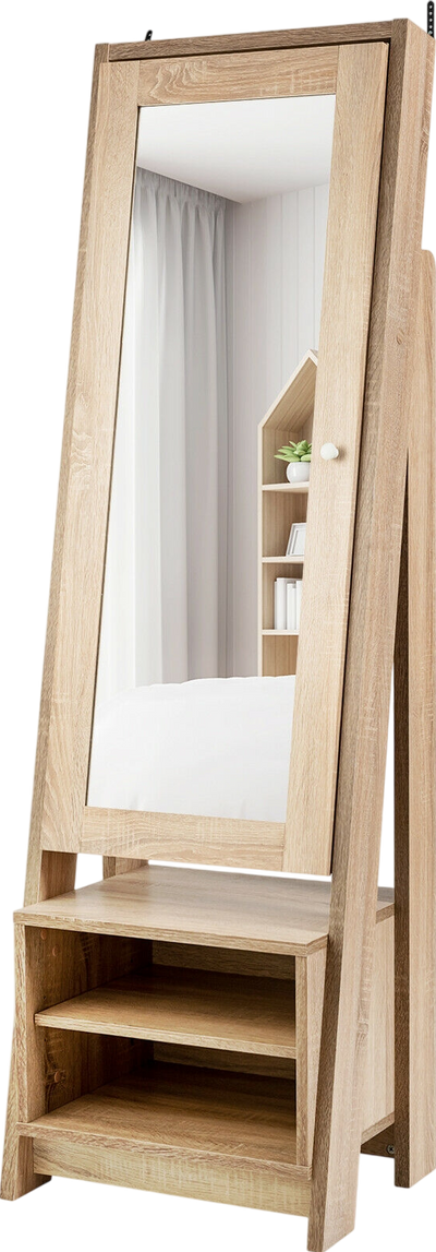 Costway 2-in-1 Full-Length Mirror with Wooden Cosmetics Storage Cabinet New