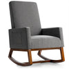 Gray rocking high back upholstered lounge armchair featuring a sleek design and ergonomic support, ideal for cozy.