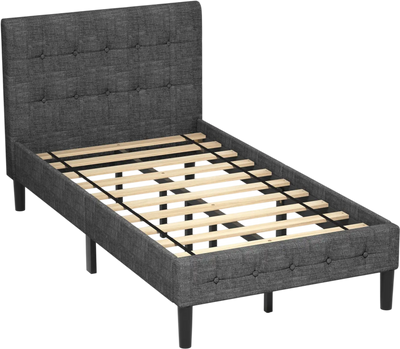 Costway Gray Platform Bed Frame Button Tufted Headboard 61075498 New