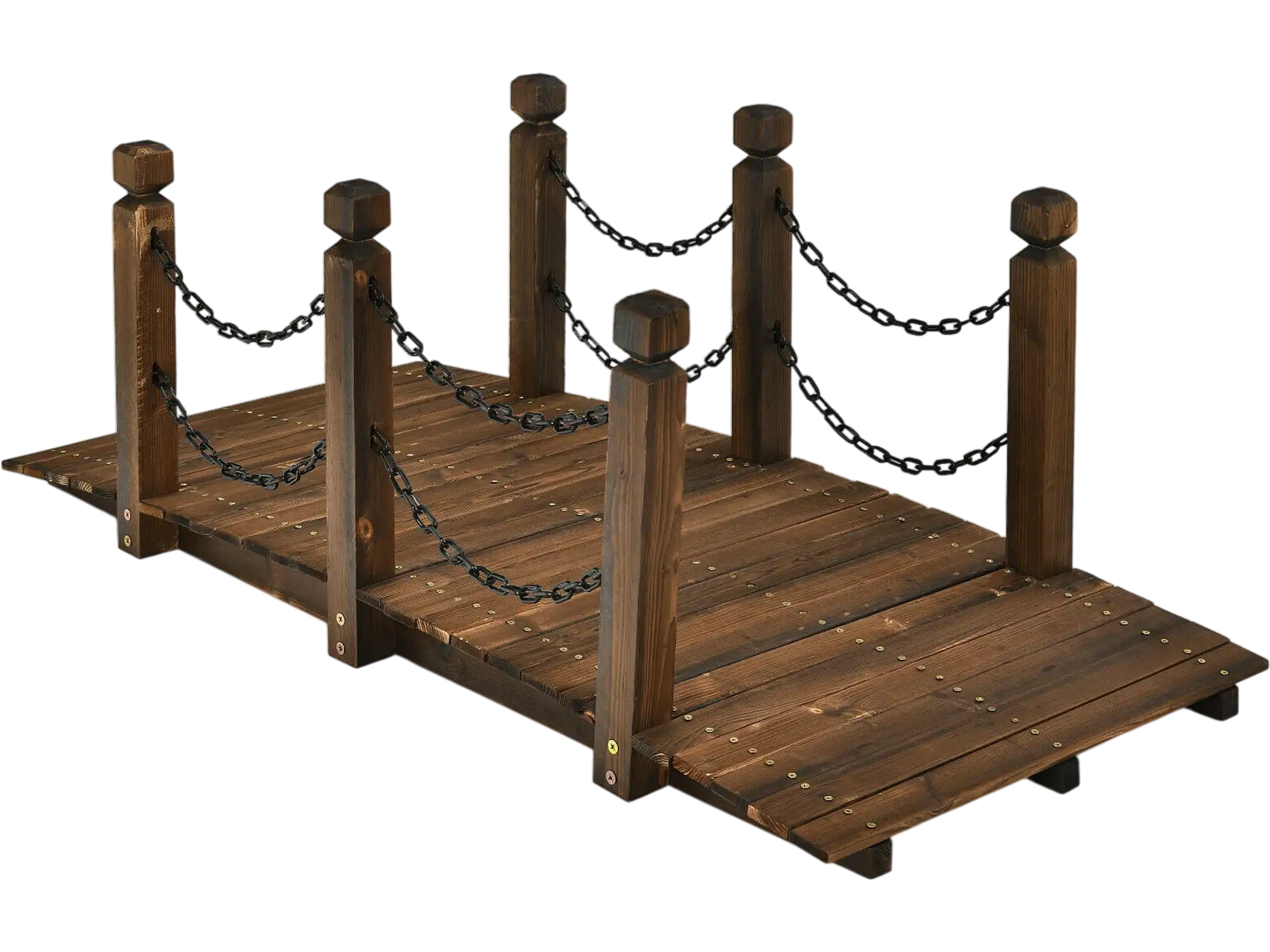 Costway 5' Wooden Garden Bridge Arc Footbridge Safety Rails Stained Finish 17024893 New