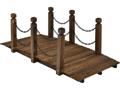 Costway 5' Wooden Garden Bridge Arc Footbridge Safety Rails Stained Finish 17024893 New