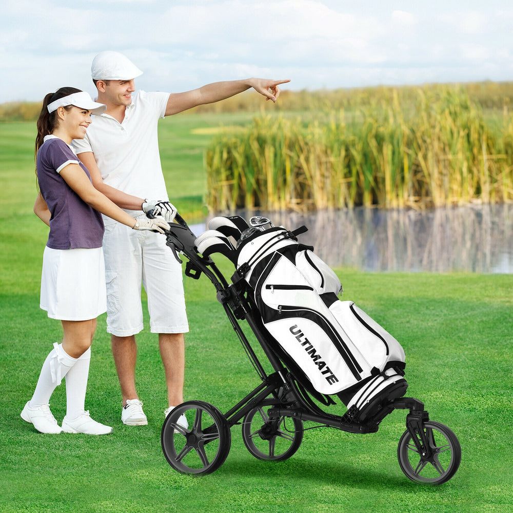 Folding Golf Push Cart with Scoreboard Adjustable Handle Swivel Wheel-Gray - Gallery View 1 of 12