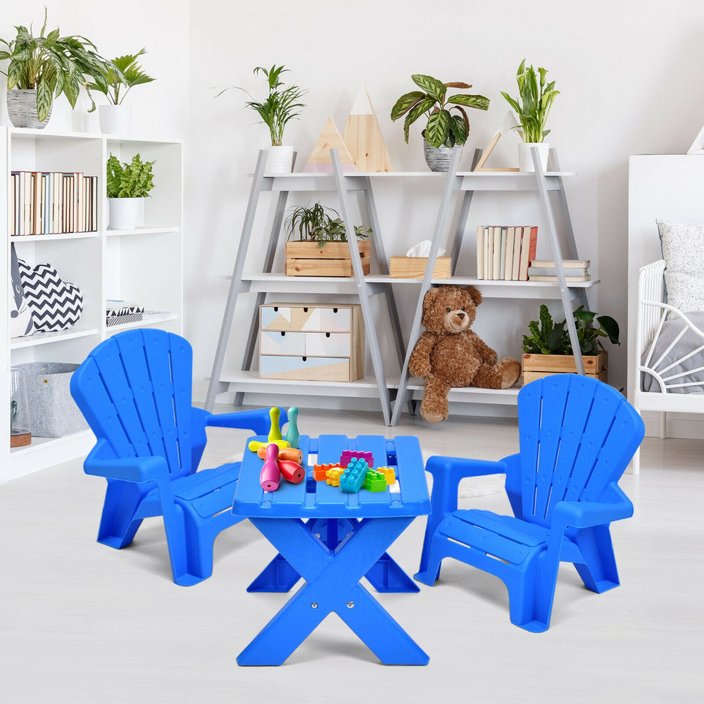 3-Piece Plastic Children Table Chair Set-Blue - Gallery View 1 of 12
