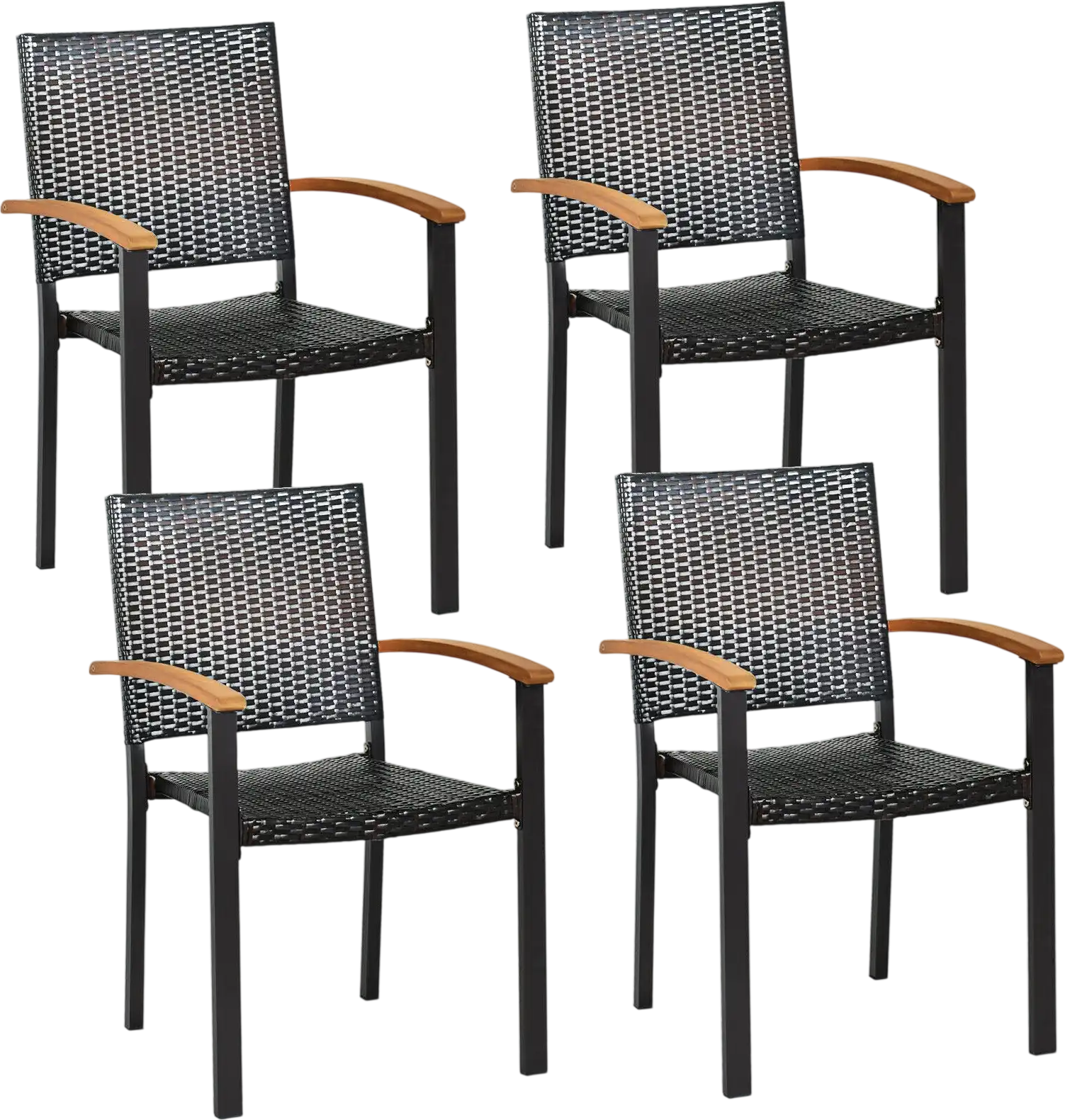 Costway Set of 4 Outdoor Patio PE Rattan Dining Chairs Powder-Coated Steel Frame 30584691 New