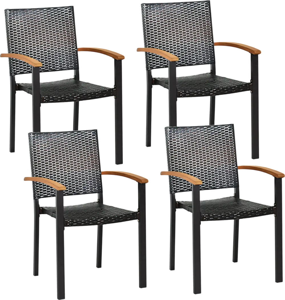 Set of 4 Outdoor Patio PE Rattan Dining Chairs with Powder-coated Steel Frame