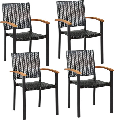 Costway Set of 4 Outdoor Patio PE Rattan Dining Chairs Powder-Coated Steel Frame 30584691 New