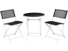 Black 3-piece patio folding bistro set with two chairs and a glass-top table, ideal for outdoor spaces.