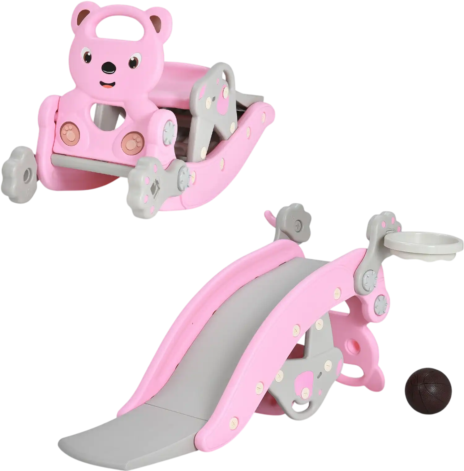 Costway 4-in-1 Toddler Slide Rocking Horse Playset w/ Basketball Hoop 78350942 New