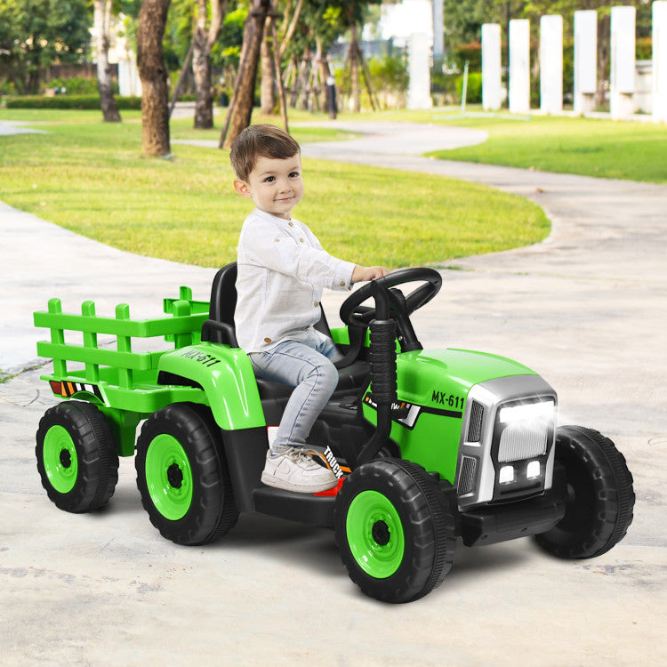Costway Ride On 12V Tractor with 3-Gear-Shift Ground Loader for Kids 3 Years and Up New