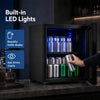 53 Can Mini Fridge with Glass Door and LED Light displays drinks clearly in a compact countertop beverage refrigerator.