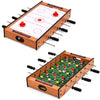 2-in-1 indoor/outdoor air hockey and foosball game table with rotating surfaces for versatile gameplay.