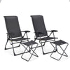 Gray patio chair set with adjustable backrests and folding ottoman, perfect for outdoor relaxation in garden or.