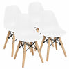 Set of four mini-sized white DSW dining chairs with wood legs, perfect for kids' playrooms and study areas.