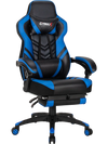 Adjustable blue gaming chair with footrest, ergonomic design, and sturdy construction for home office use.