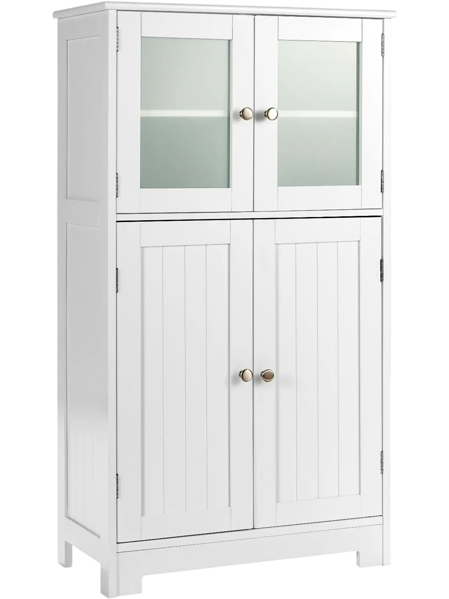 Costway Bathroom Floor Storage Cabinet Glass Doors Adjustable Shelf 79064523 New
