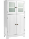 White bathroom floor storage locker with tempered glass doors and adjustable shelf for organized storage in modern.