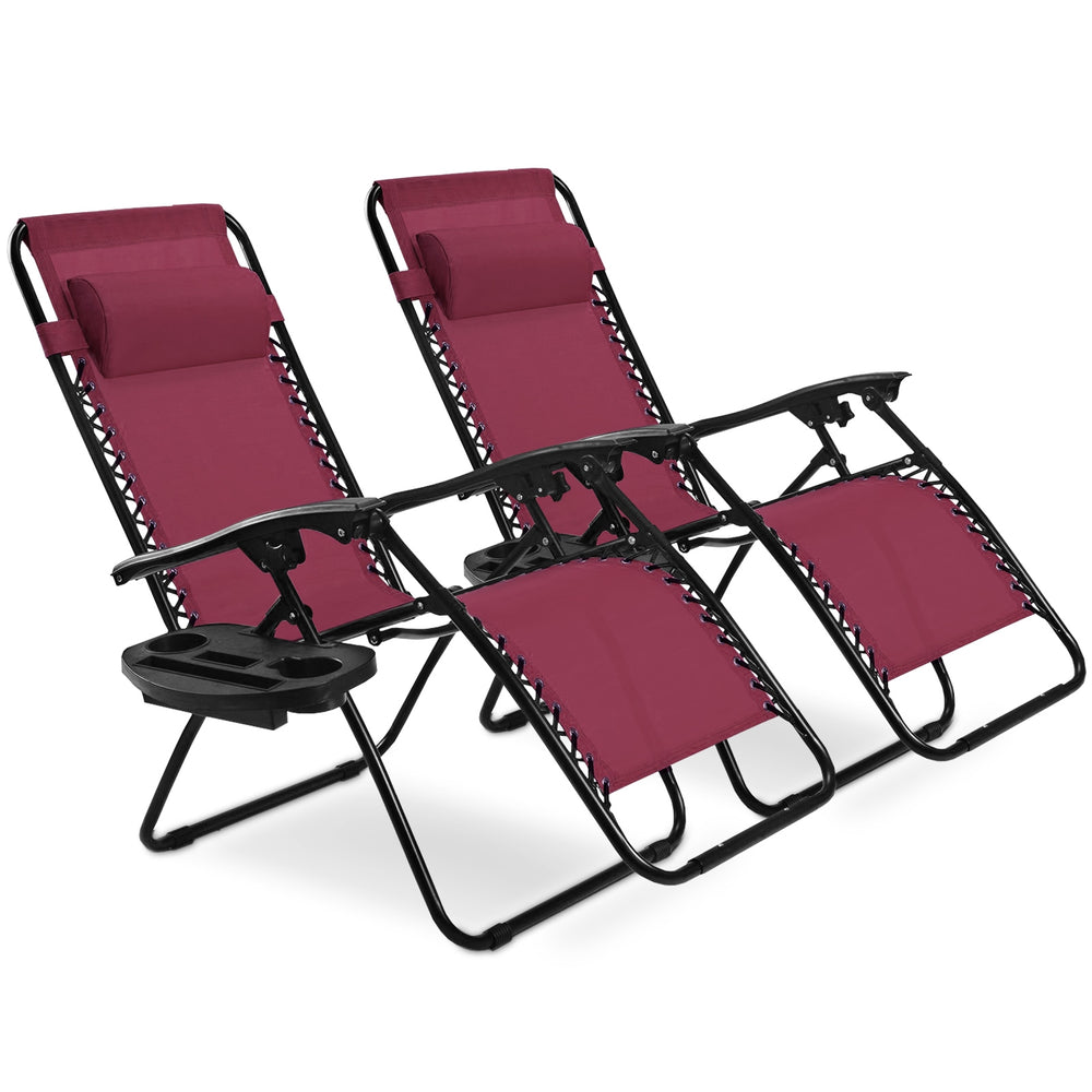 2 Pieces Folding Lounge Chair with Zero Gravity-Dark Red - Gallery View 1 of 10
