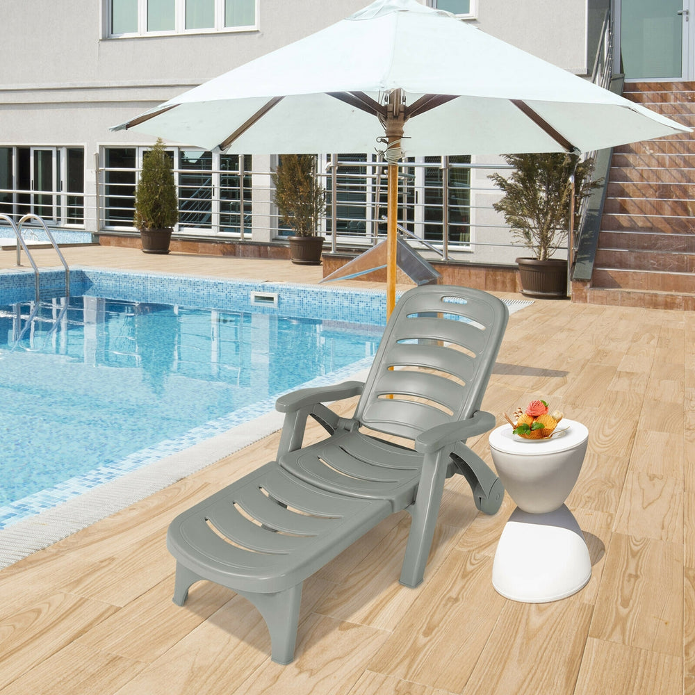 5 Position Adjustable Folding Lounger Chaise Chair-Gray - Gallery View 1 of 11