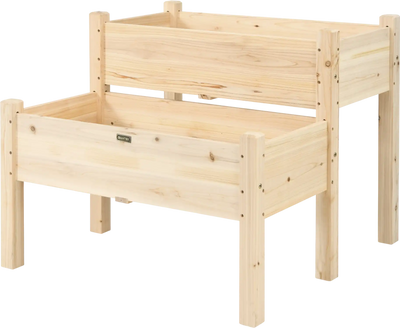 Costway 2 Tier Wooden Raised Garden Bed with Legs Drain Holes 40185673 New