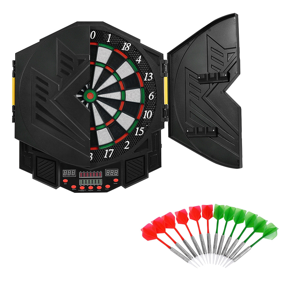 Close-up view of the Professional Electronic Dartboard's LCD display and control panel, designed for interactive.