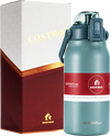 Gray 44oz vacuum insulated stainless steel sports water bottle with flip top lid and removable straw for outdoor.