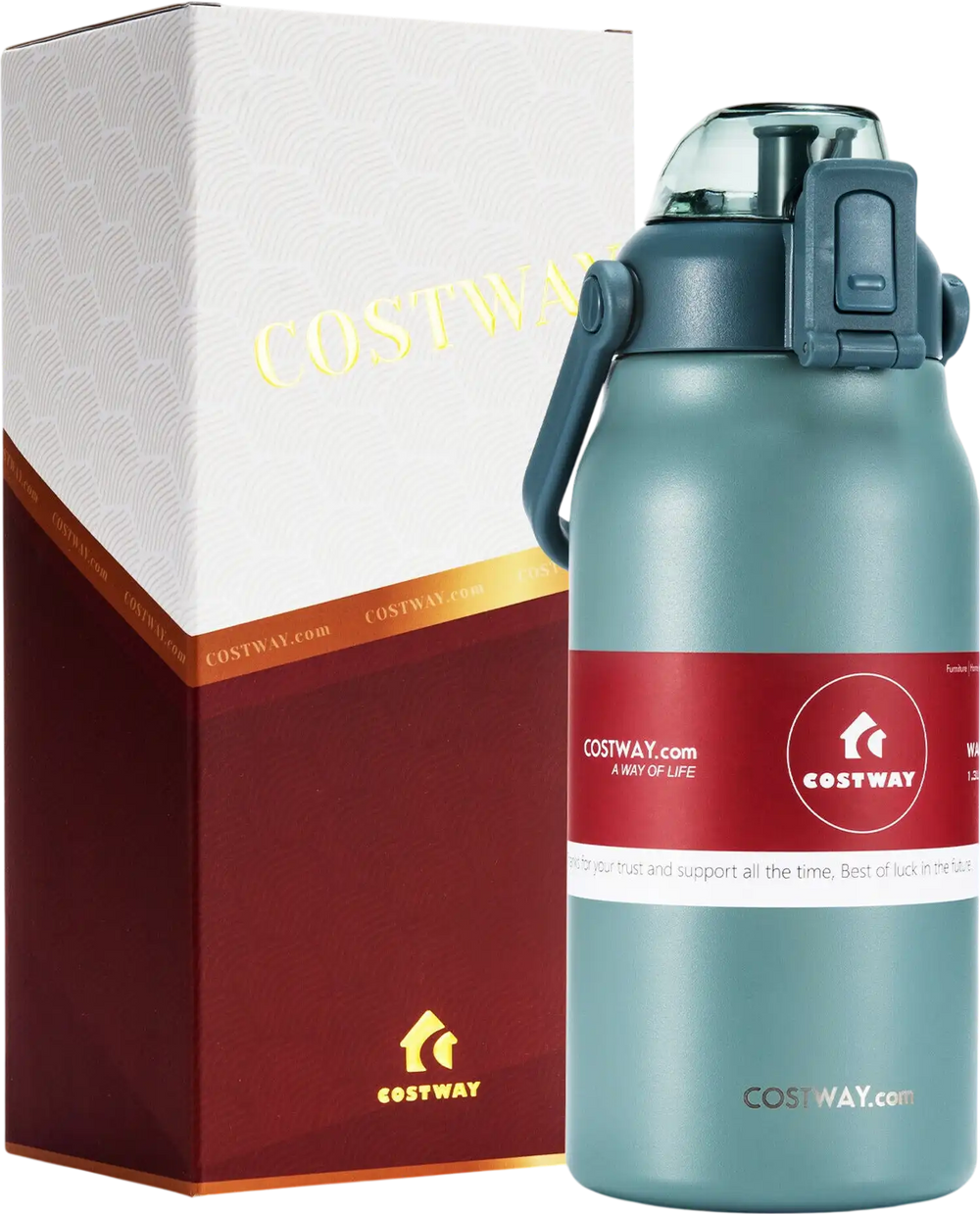 Gray 44oz vacuum insulated stainless steel sports water bottle with flip top lid and removable straw for outdoor.
