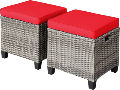Costway 2-Pc Patio Rattan Ottoman Seat w/ Removable Cushions 37201946 New
